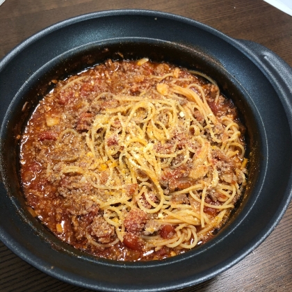 ひき肉とトマト缶で★ボロネーゼ風スープスパゲッティ