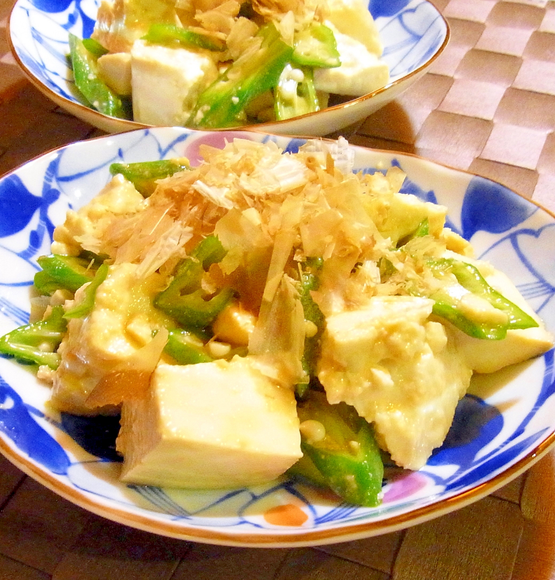 豆腐とオクラのわさび醤油和え