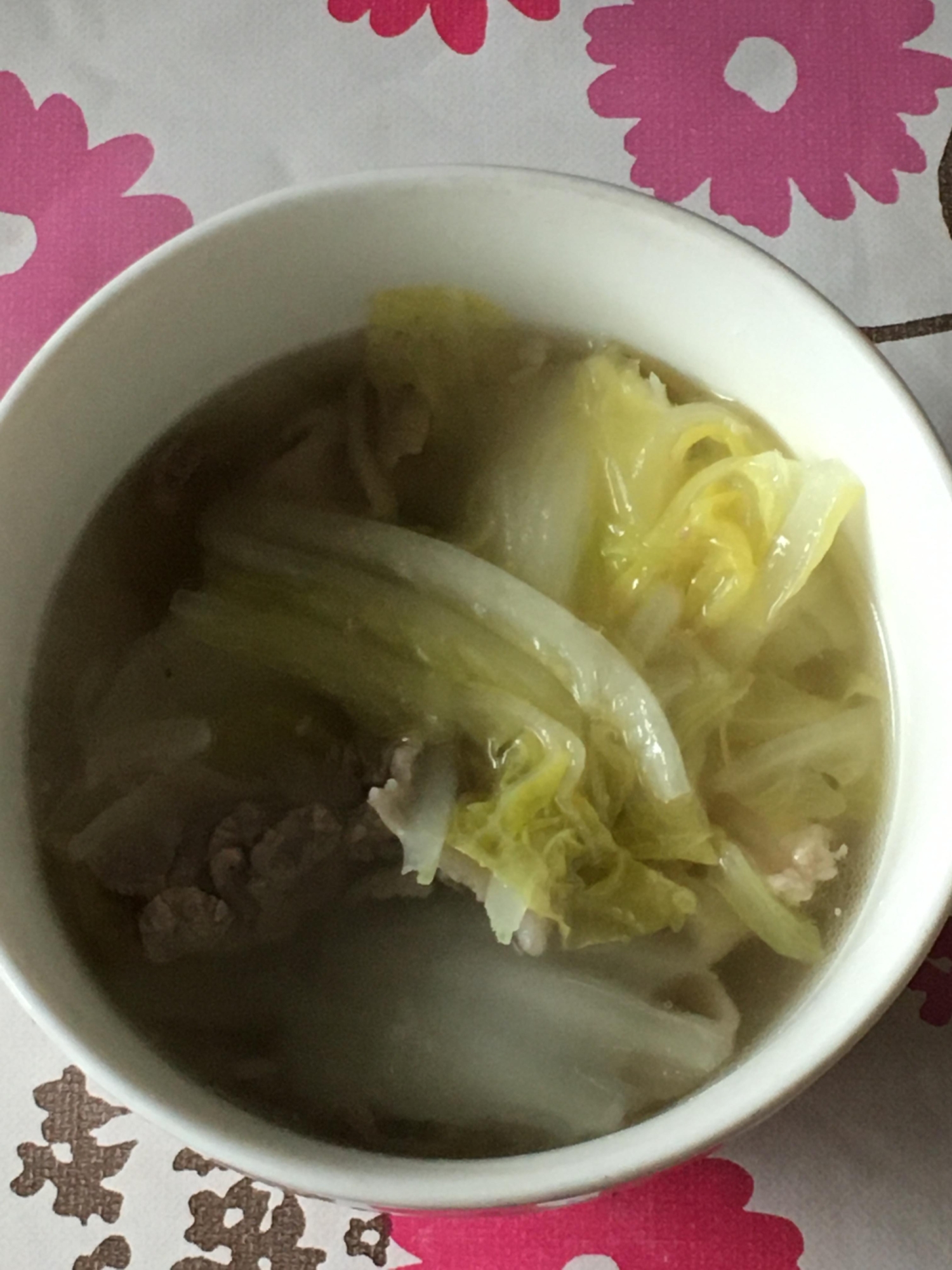 べジブロスで白菜と鶏ひき肉のスープ