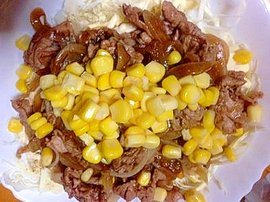 豚の生姜焼きのせキャベツとコーンのサラダ