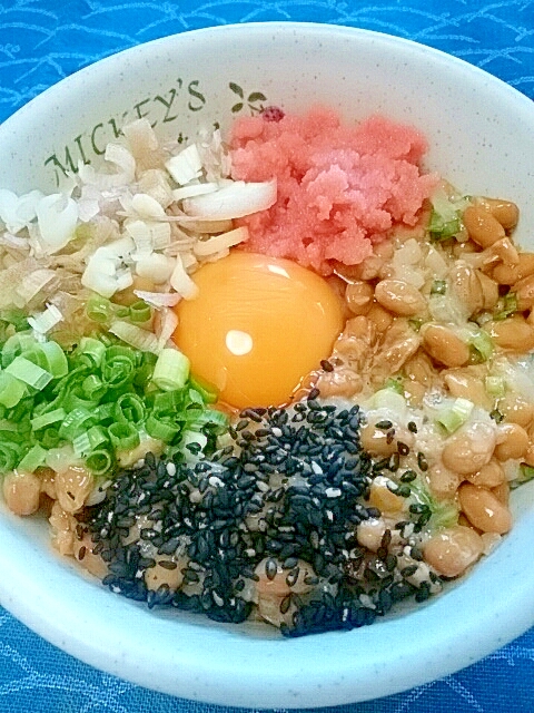 納豆の食べ方-香味五色丼♪