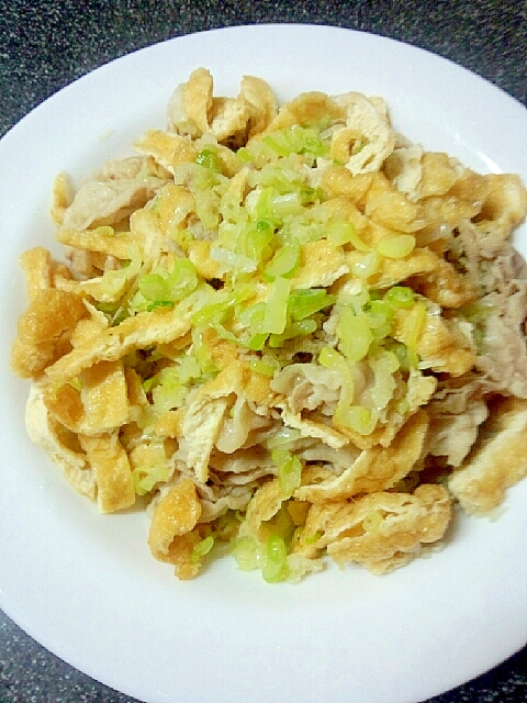 豚肉と油揚げの、簡単めちゃ旨ねぎ塩炒め!
