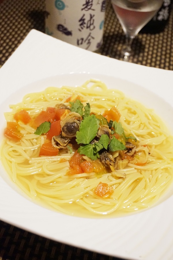 【福岡食材】にし貝とトマトのスープパスタ
