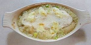 残りの鍋の鶏のスープ！長芋のリゾットです
