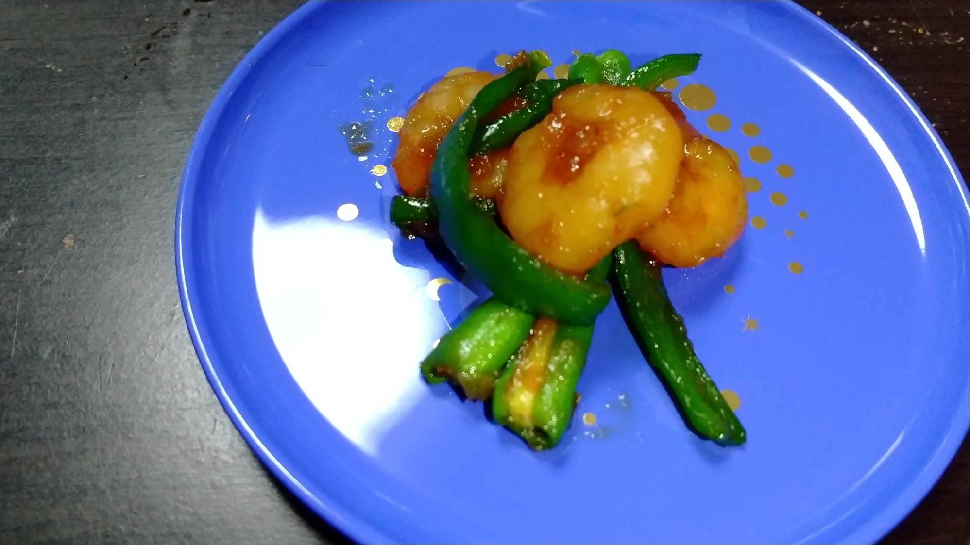 ピーマンとむきエビのワサビ醤油焼き