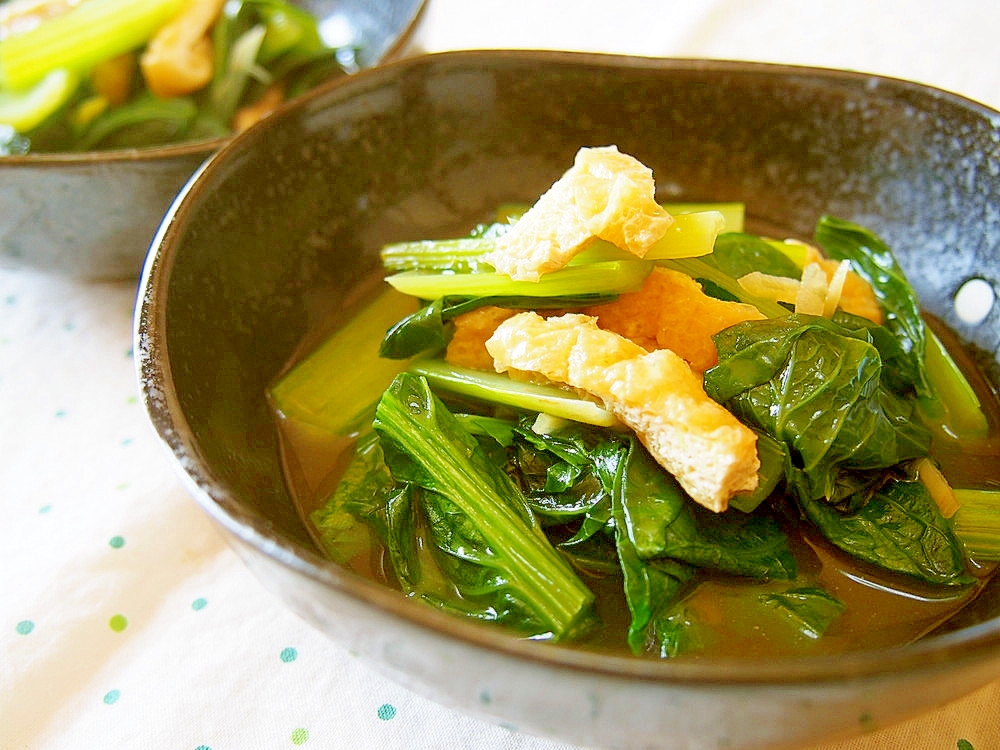 小松菜と油あげの煮物♪生姜を入れて♪