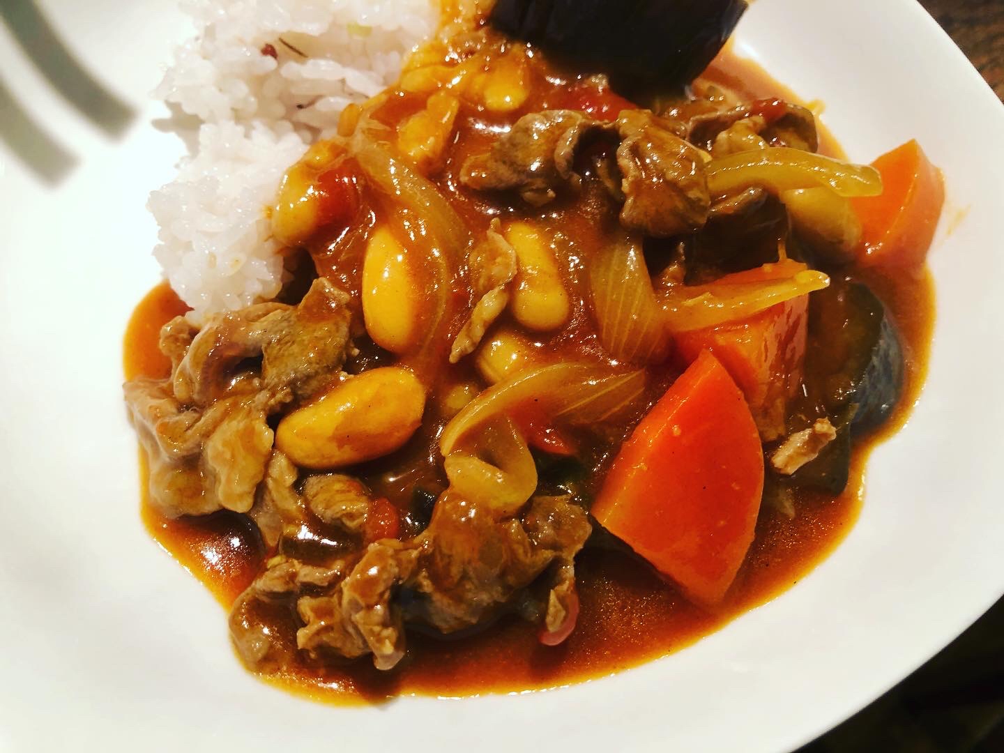 インゲン豆とラム肉のカレー♫トマト缶でサッパリと♫
