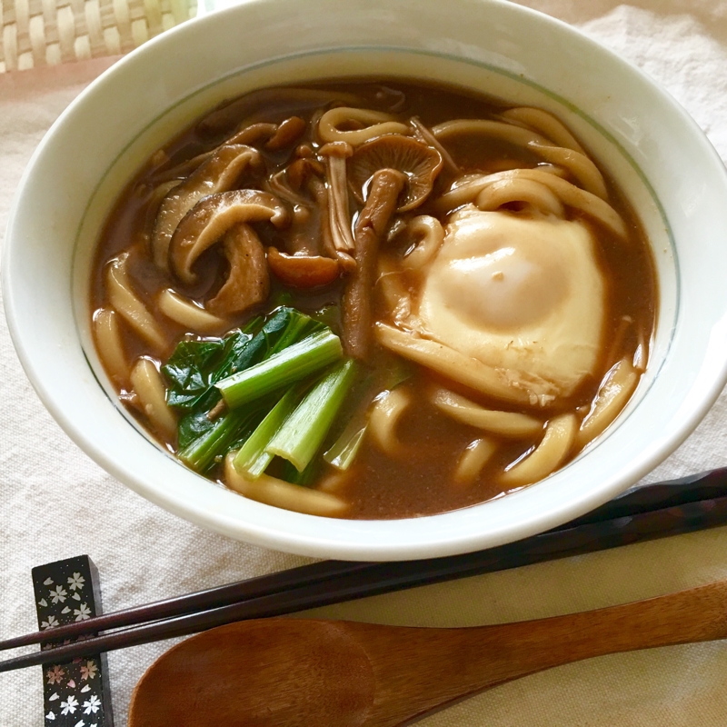 なめこえのき味噌汁でとろりん味噌煮込みうどん♡