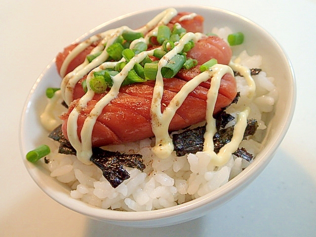 花椒塩/マヨで　もみ海苔とウインナーと葱のご飯