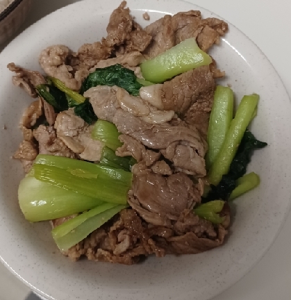 つる紫と豚肉の炒め物