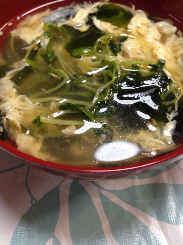 豆苗とわかめの玉子スープ(*^^*)☆
