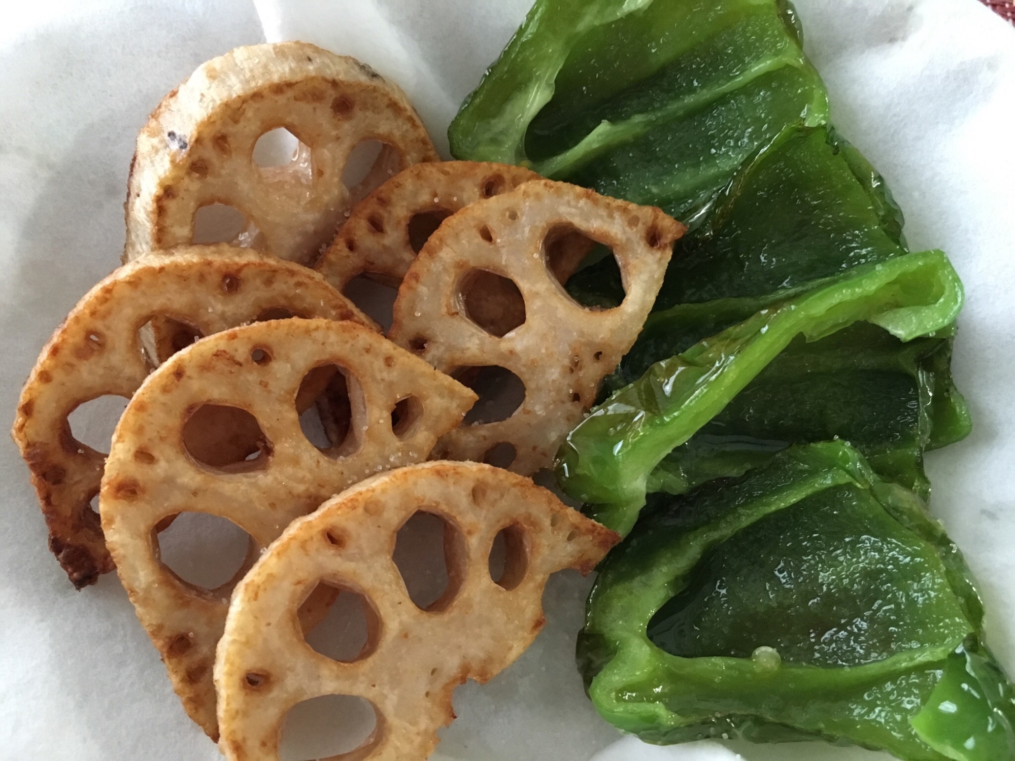 れんこんとピーマンの素揚げ 付け合わせに レシピ 作り方 By Balletmom 楽天レシピ