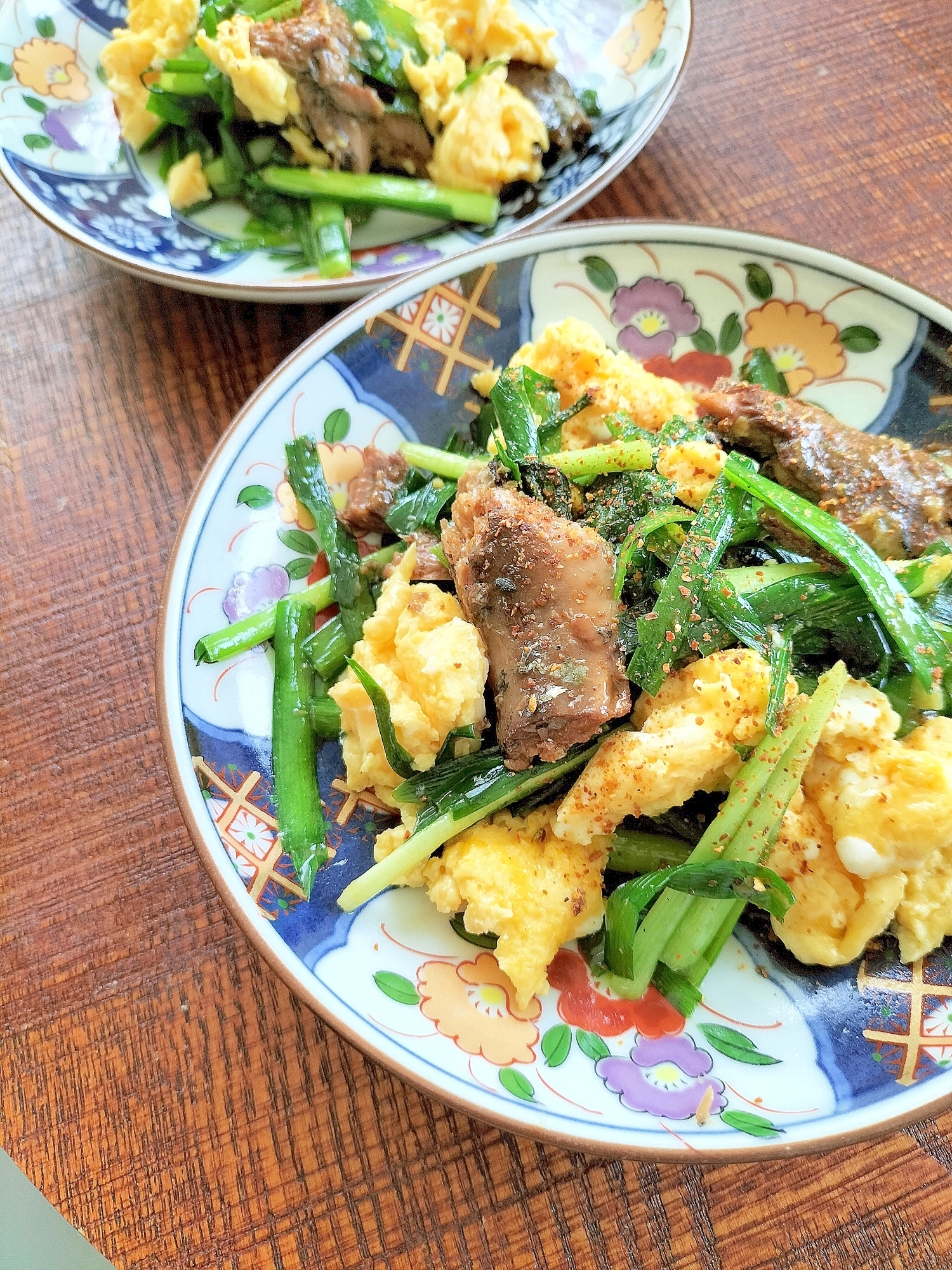 鰯の蒲焼にらたま炒め♪