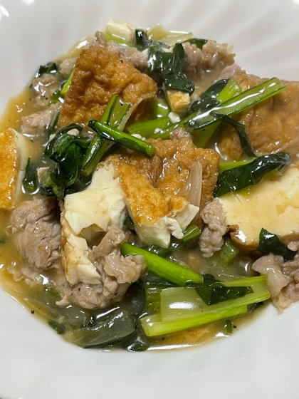 ボリューム大❗️豚肉、小松菜、厚揚げの中華うま煮