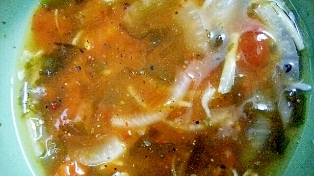 若芽と野菜のトマトソースすましスープ