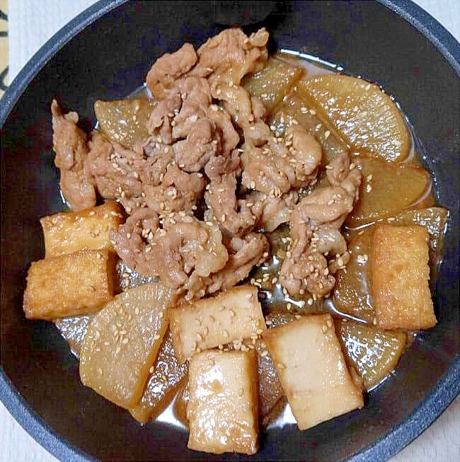 大根と厚揚げと豚肉の炒め煮