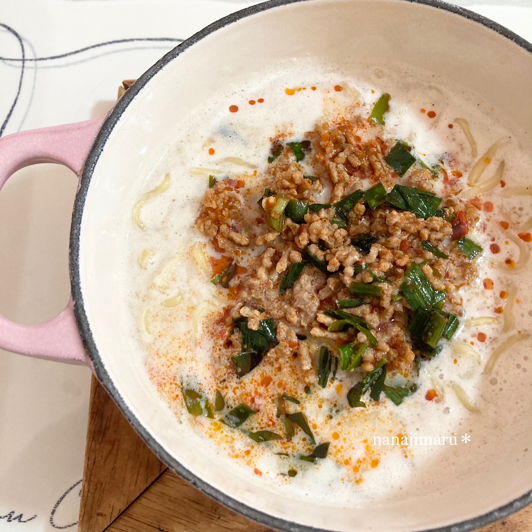 トッピングはレンチンで☆焼きそば麺で豆乳坦々麺