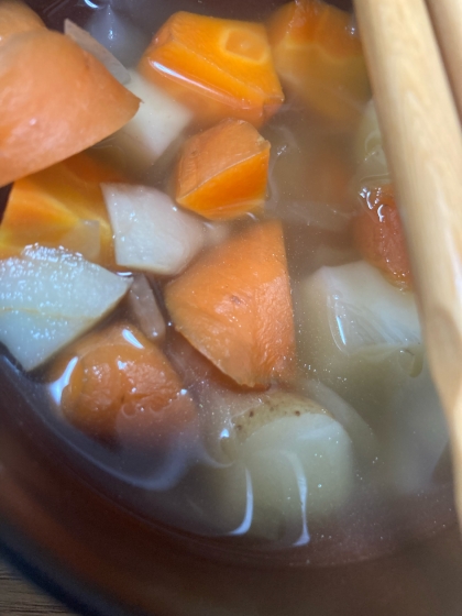 白菜、人参、玉ねぎ、じゃがいものコンソメスープ