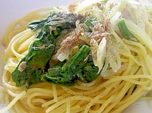 ちぢみほうれん草とツナのマヨ醤油スパゲティ