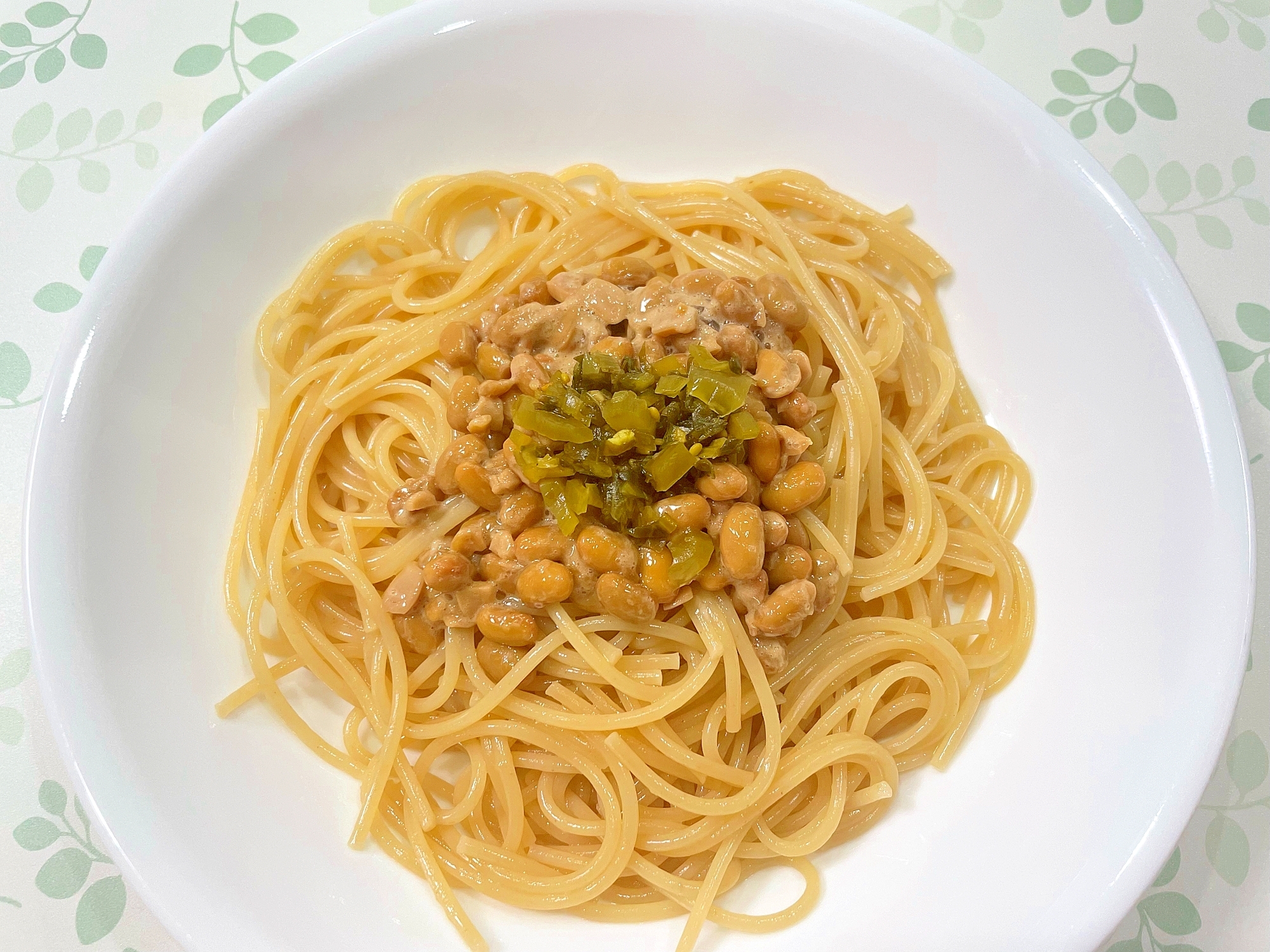 納豆と高菜漬けのスパゲッティ