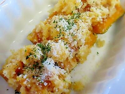 レンチンカボチャのカリッとパン粉焼き・粉チーズがけ