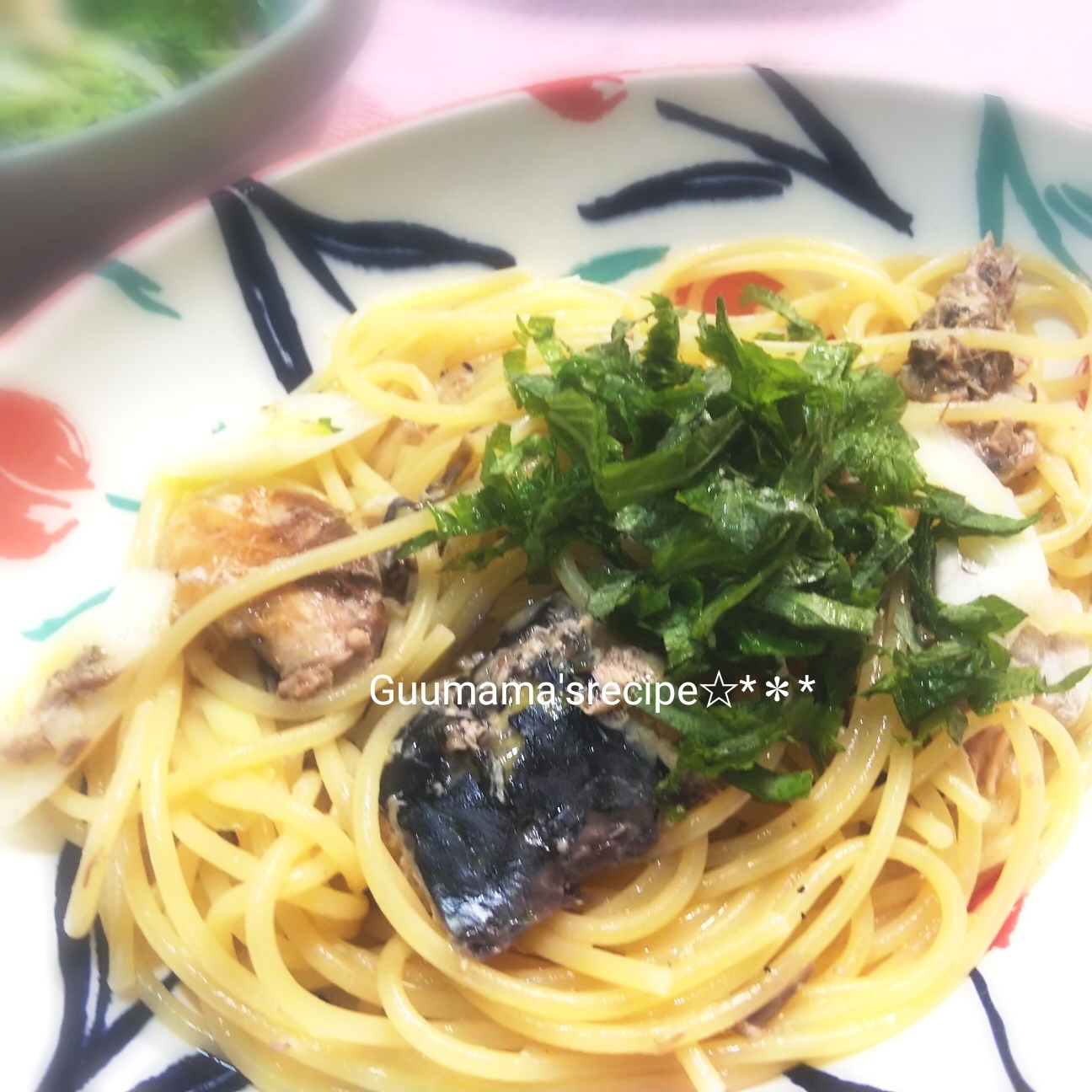 魚を食べよう♡簡単パスタ♡鯖缶と大葉の和風パスタ