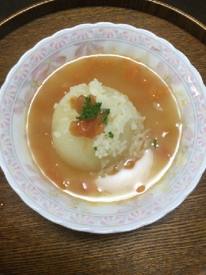 おすすめのトマトとご飯が少しだけ余っていたので、入れてリゾット風にしてみました。酸味があってさっぱりして、おいしかったです。
ありがとうございました。