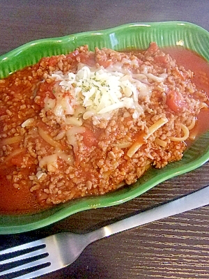 ひき肉とトマト缶で★ボロネーゼ風スープスパゲッティ