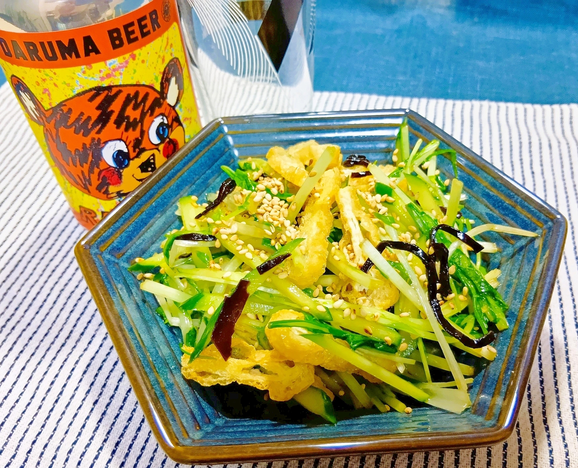 塩昆布×ごま油　水菜とお揚げでササッと一品