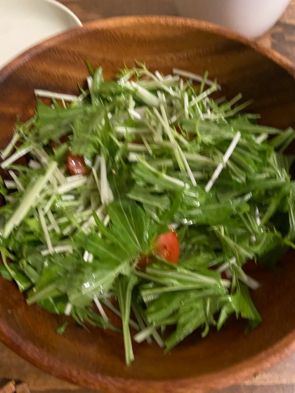 水菜と三つ葉とトマトのサラダ（大人風）