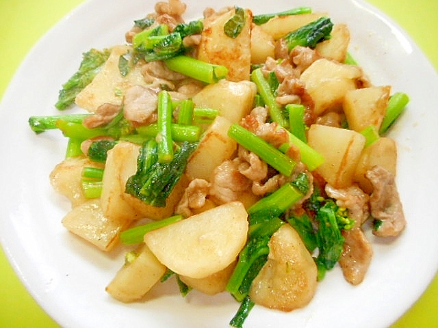 じゃがいもと菜の花豚肉の和風炒め レシピ 作り方 By Mint74 楽天レシピ