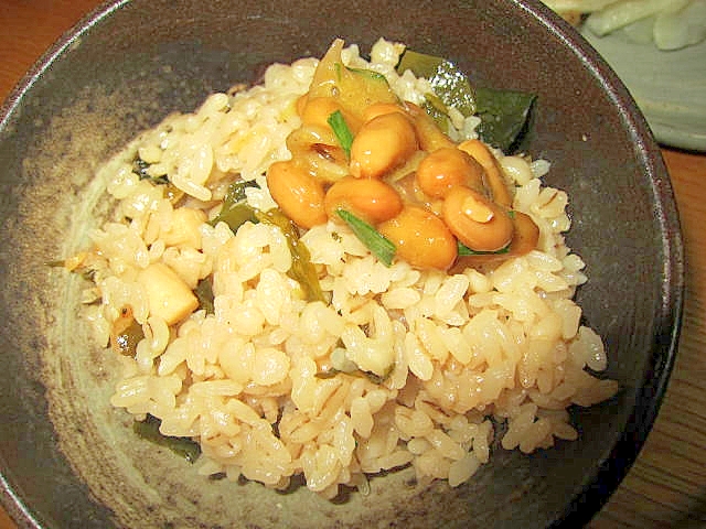 帆立と昆布の納豆御飯