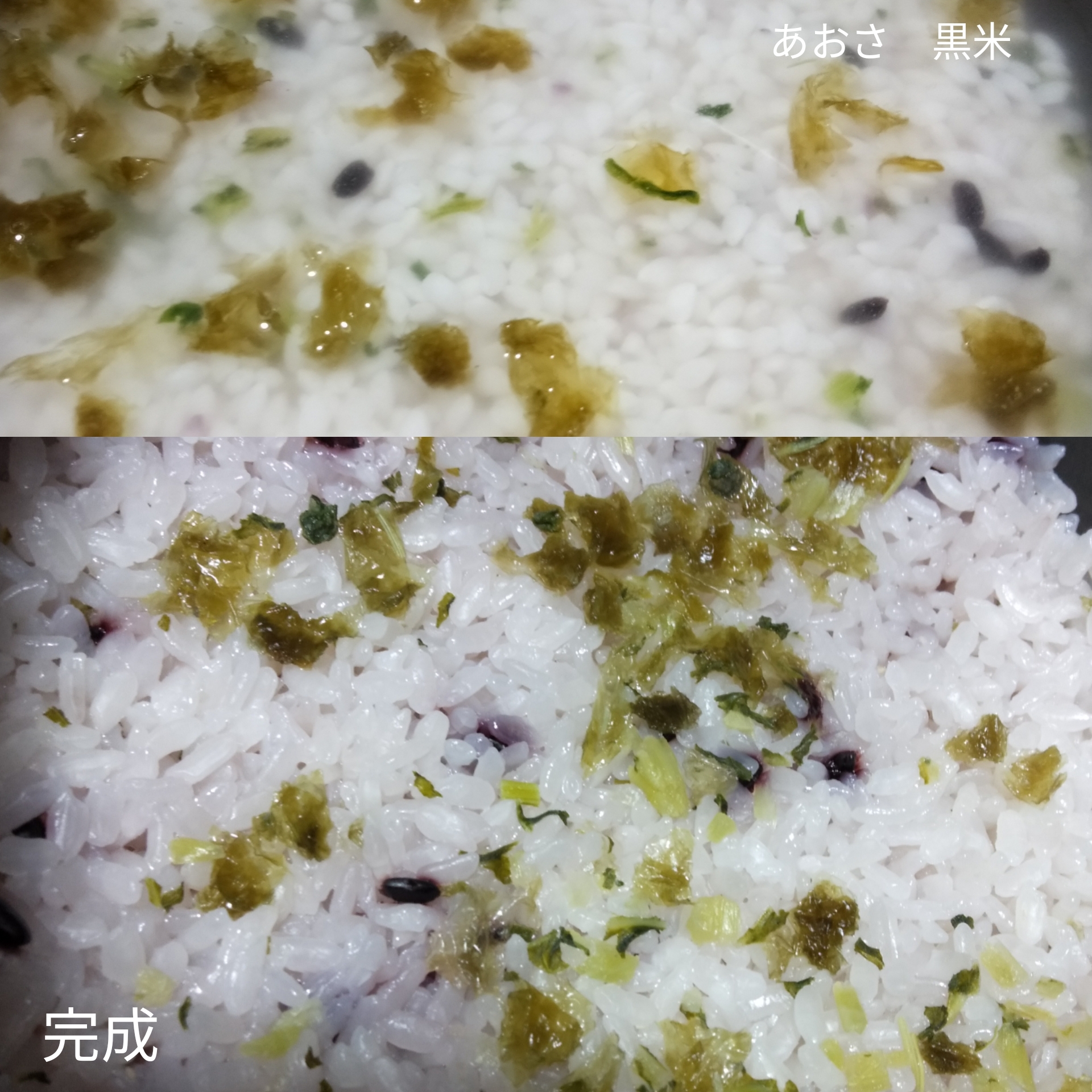 炊飯器で　あおさ入り黒米ご飯