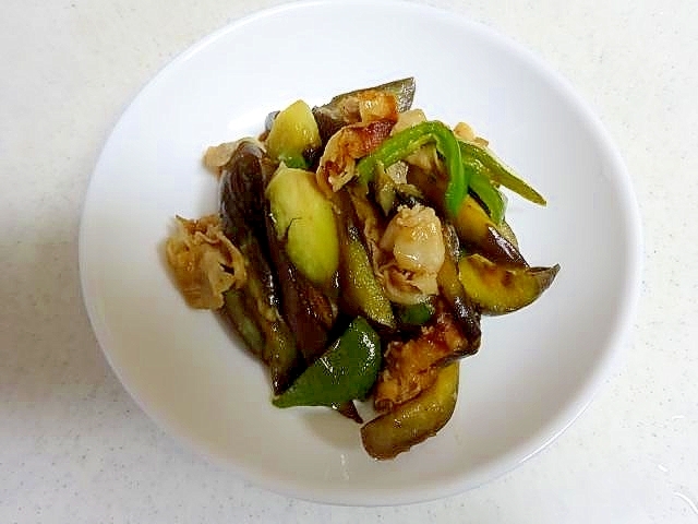 鰻のたれで♪豚バラ茄子とピーマン炒め