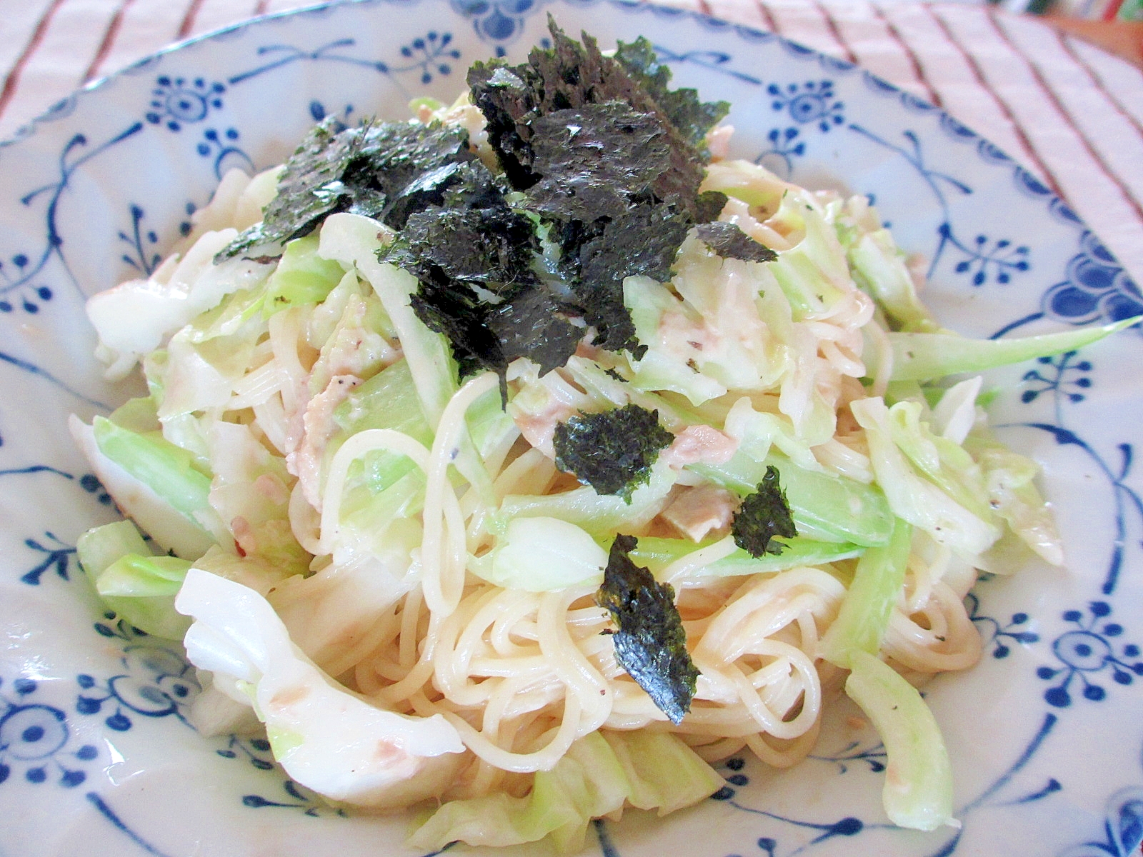 キャベツとツナのめんつゆマヨパスタ