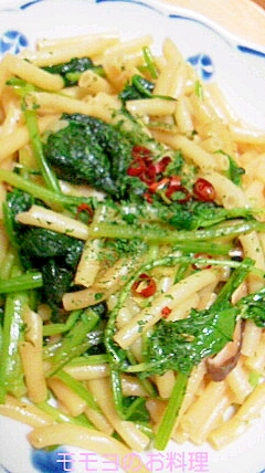 水菜とミツバのぺペロンチーノ