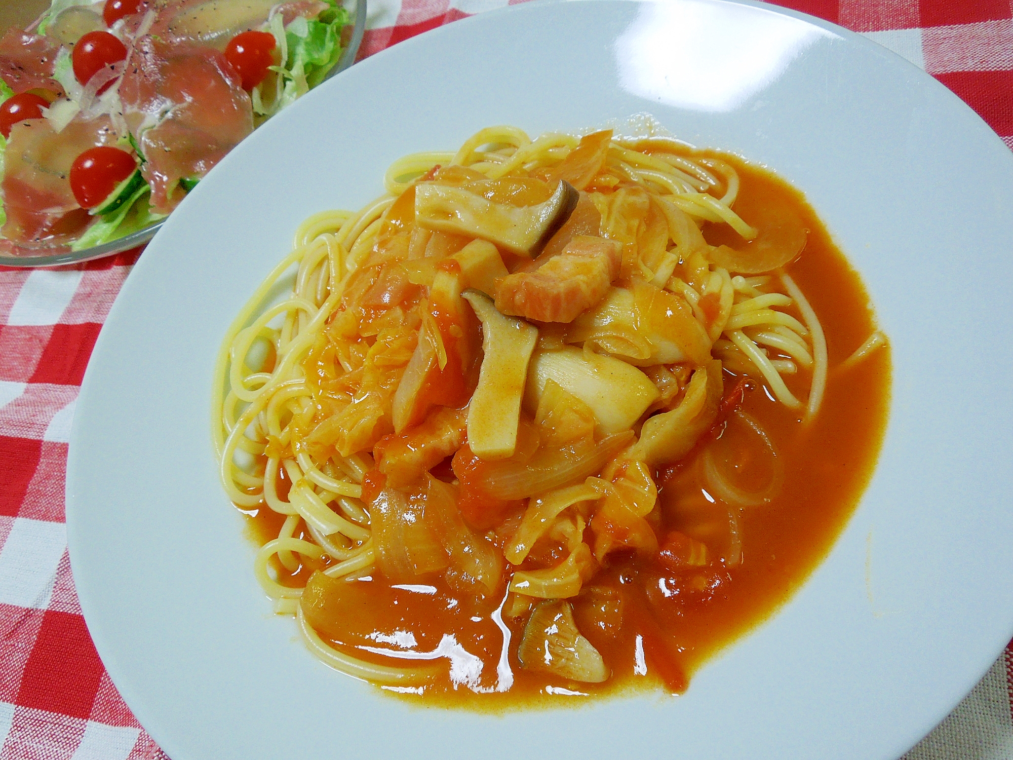 トマトとエリンギとキャベツのスープスパゲティ☆