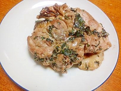 バジルチキン　舞茸・茄子を添えて