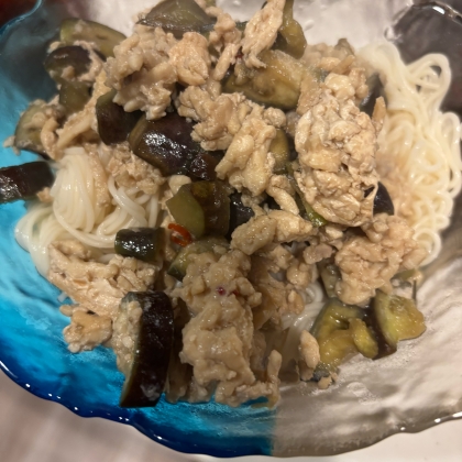 挽肉茄子のピリ辛素麺