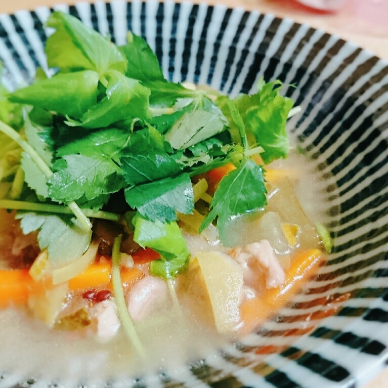 捨てないで！冬瓜の皮と三つ葉の参鶏湯風食べるスープ