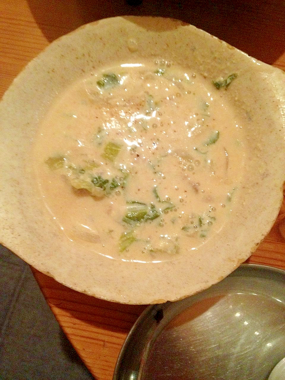 野沢菜のお漬け物で豆乳味噌スープ