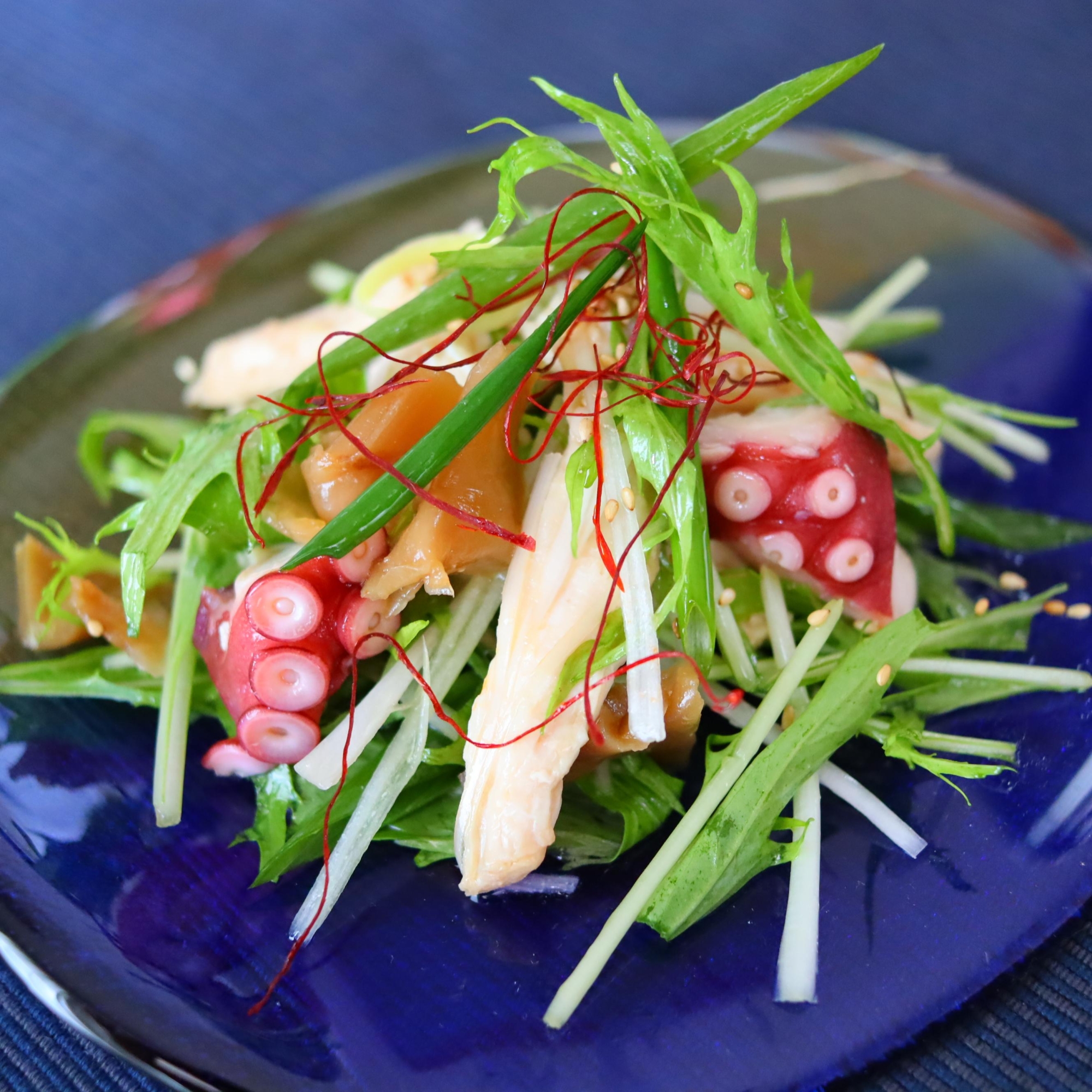 茹で鶏と蛸の搾菜中華サラダ