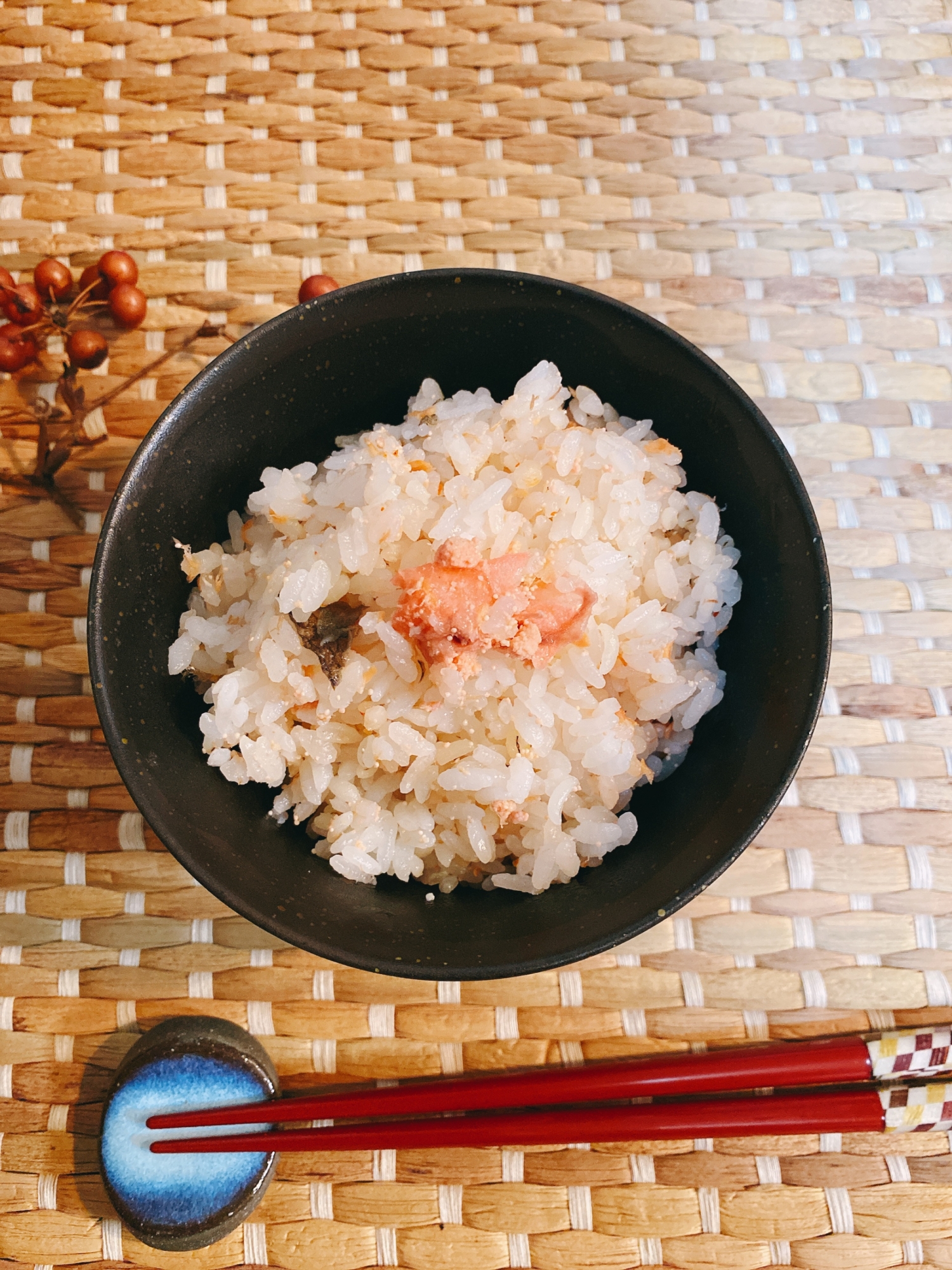 適当に鮭と明太子の炊き込みご飯