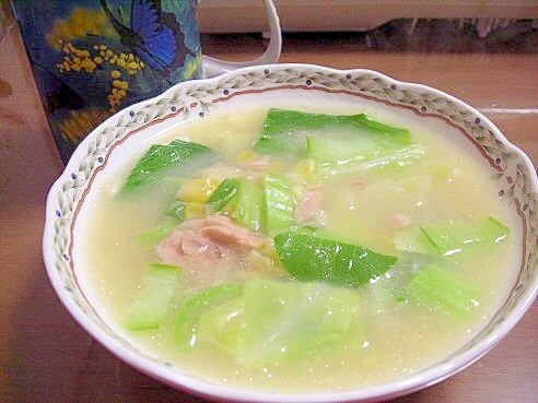 ツナと青梗菜のコーンスープ