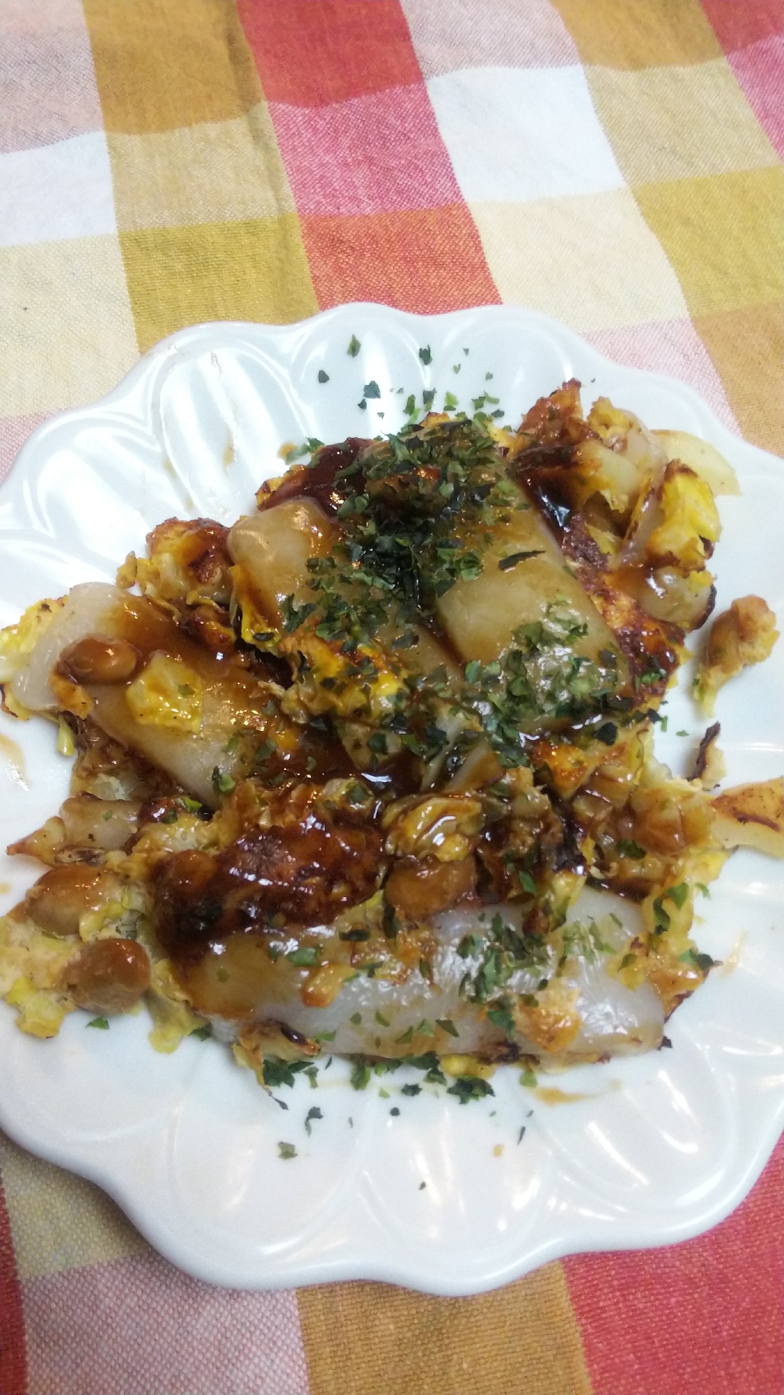 もちもち☆納豆ともちのお好み焼き風