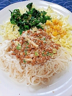 ダイエットに 生姜たっぷりサラダ風納豆そうめん レシピ 作り方 By Nyan260 楽天レシピ