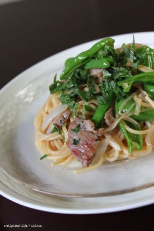 豚ロースとシシトウの梅醤油パスタ