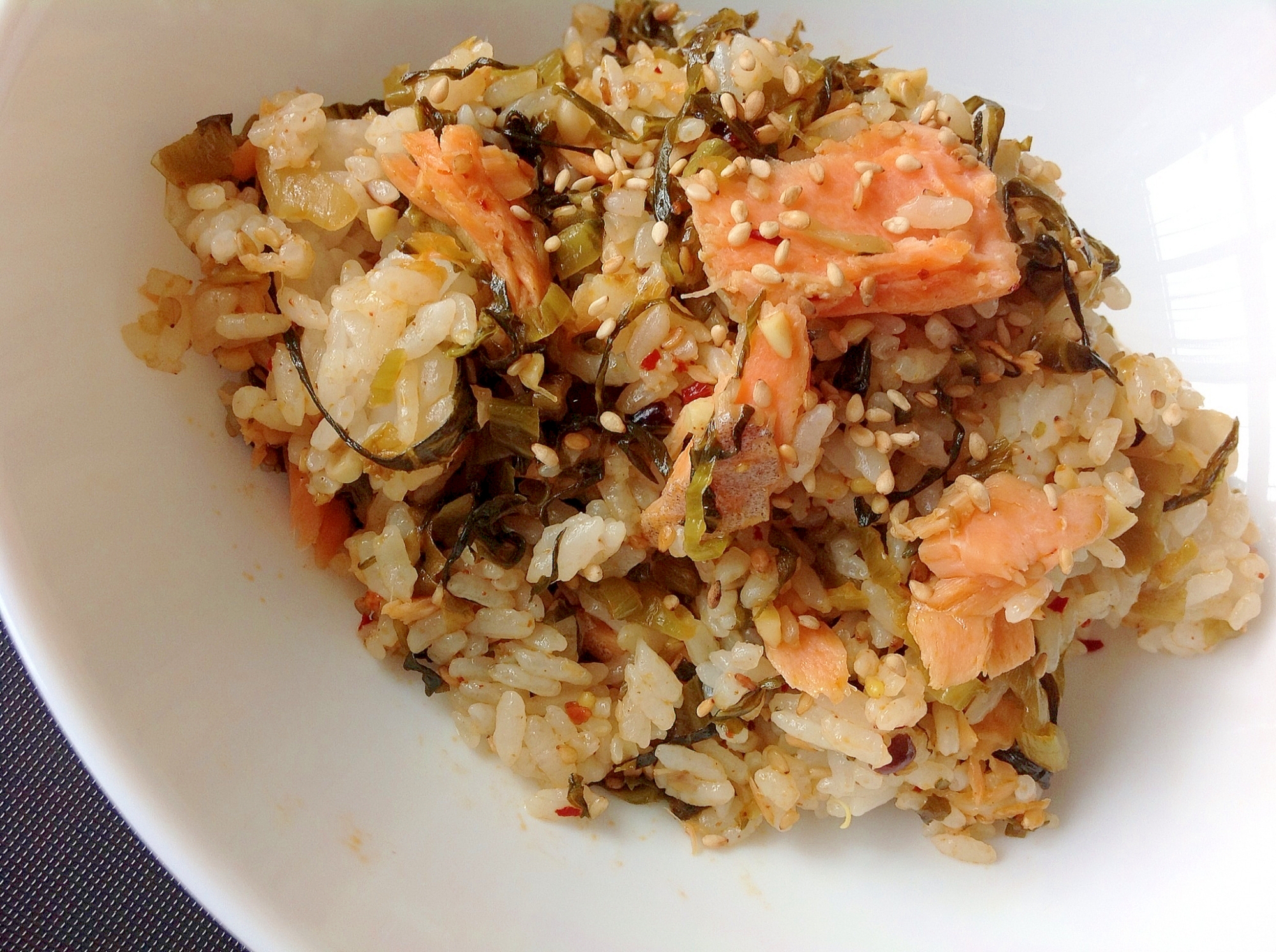 鮭と高菜のピリ辛炒飯
