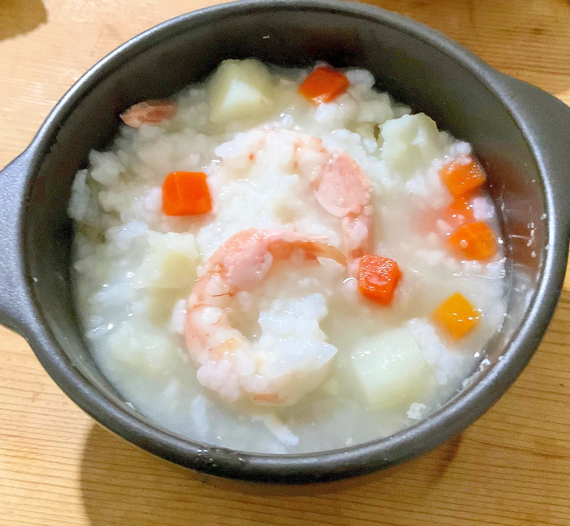 海老人参じゃが芋入り雑炊♪