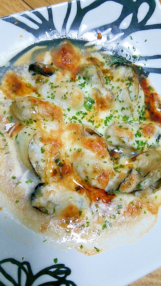 牡蠣のチーズ焼き、ペペロンチーノ風